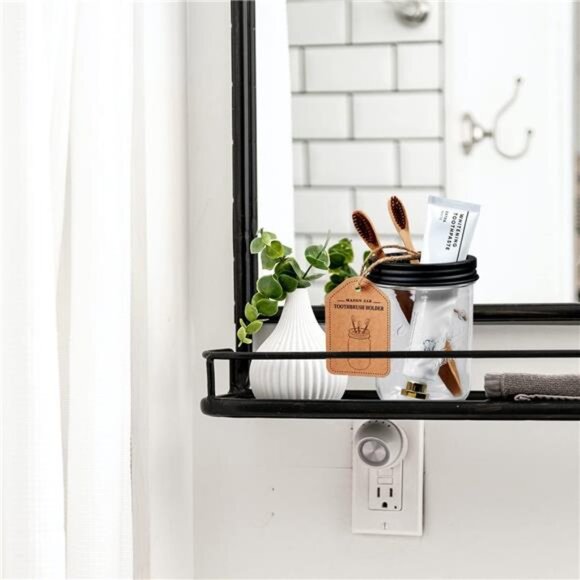 Farmhouse bathroom mason jar toothbrush holder rustic vanity organizer black - Picture 6 of 8